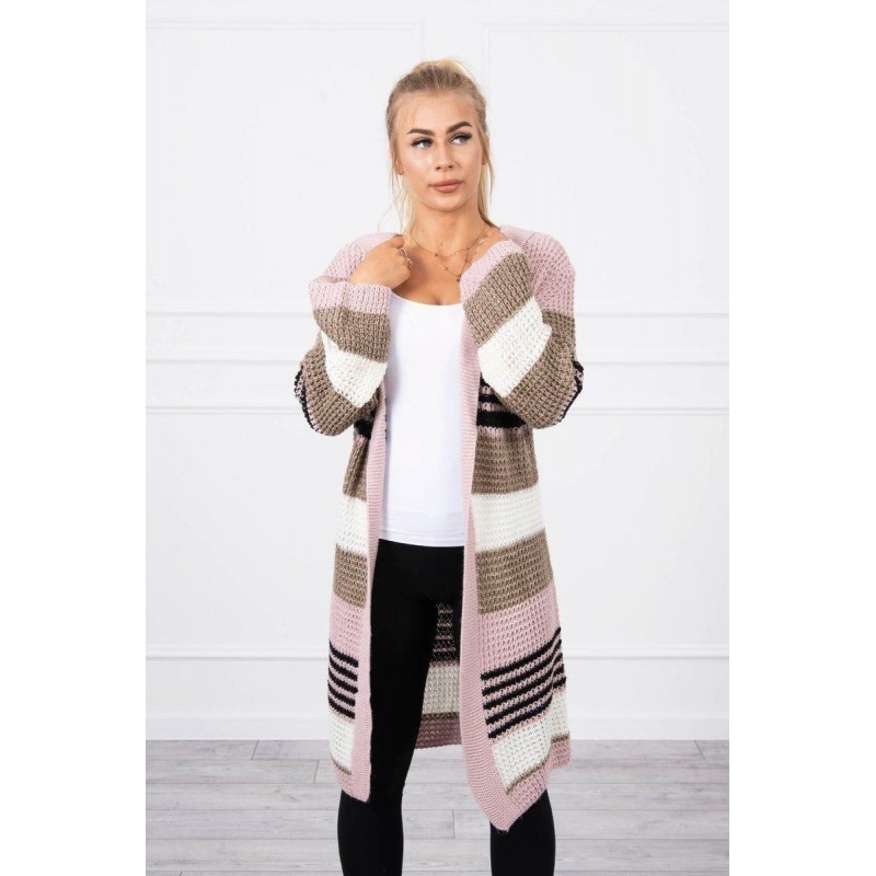 Dámsky kardigán s rozšírenými rukávmi 2020-12 - ružovo-kapučínový