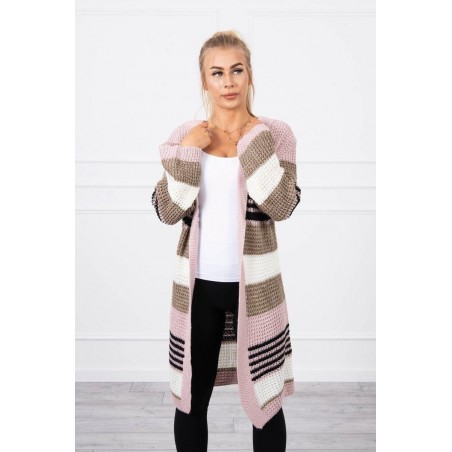 Dámsky kardigán s rozšírenými rukávmi 2020-12 - ružovo-kapučínový