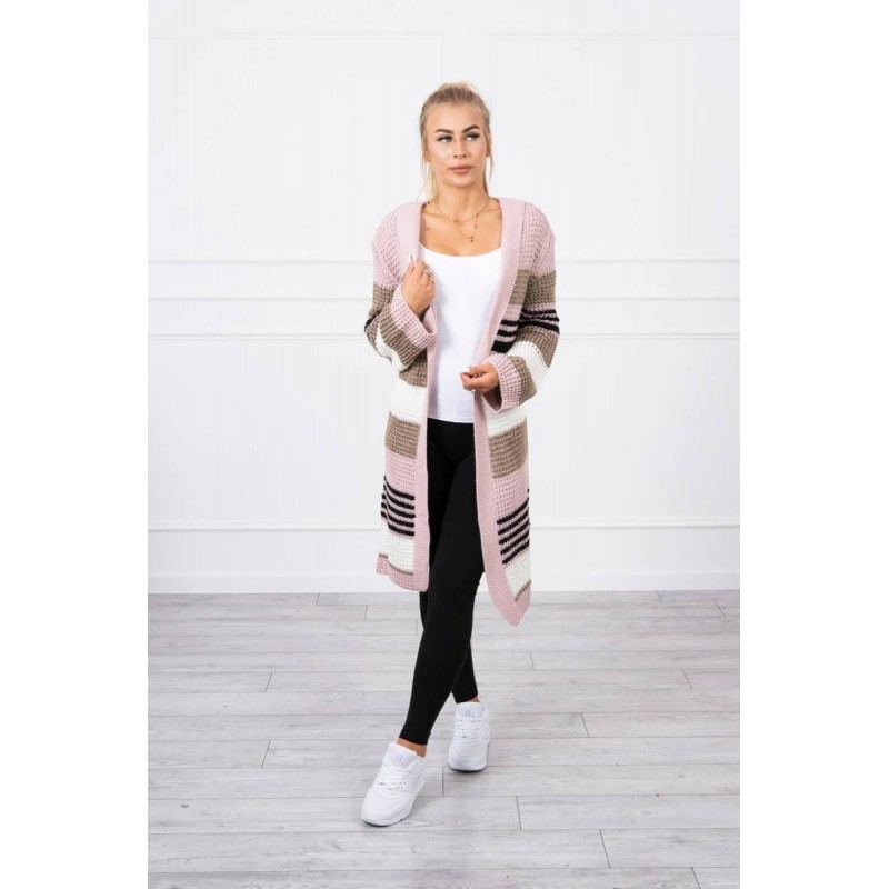 Dámsky kardigán s rozšírenými rukávmi 2020-12 - ružovo-kapučínový