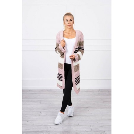 Dámsky kardigán s rozšírenými rukávmi 2020-12 - ružovo-kapučínový