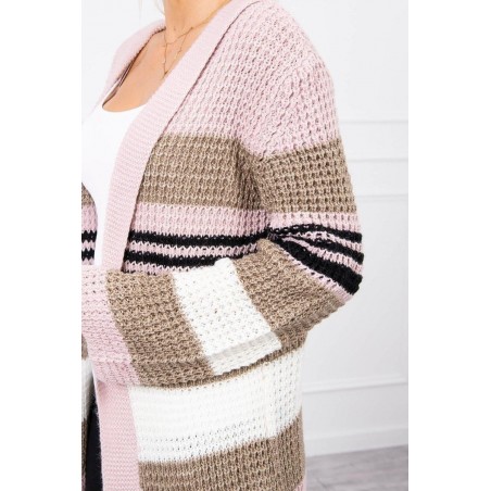 Dámsky kardigán s rozšírenými rukávmi 2020-12 - ružovo-kapučínový