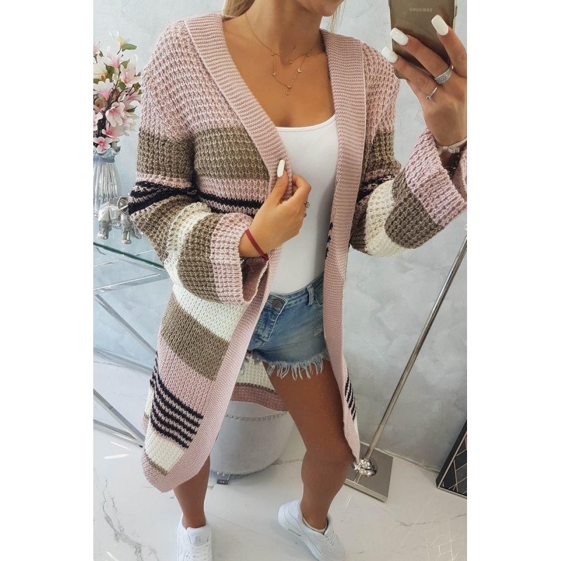 Dámsky kardigán s rozšírenými rukávmi 2020-12 - ružovo-kapučínový