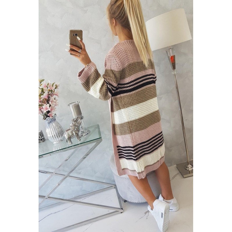 Dámsky kardigán s rozšírenými rukávmi 2020-12 - ružovo-kapučínový