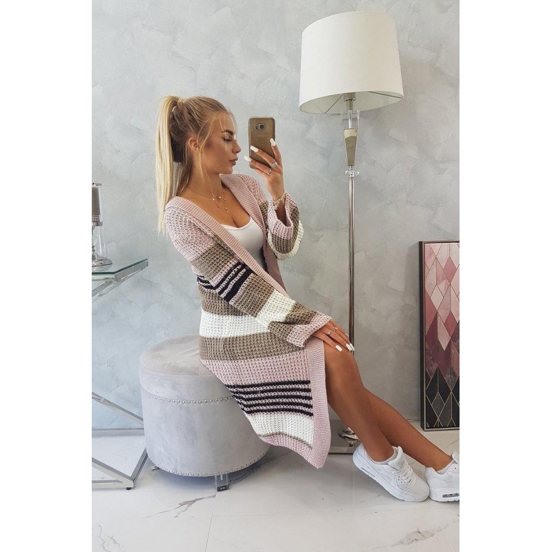 Dámsky kardigán s rozšírenými rukávmi 2020-12 - ružovo-kapučínový