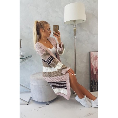 Dámsky kardigán s rozšírenými rukávmi 2020-12 - ružovo-kapučínový