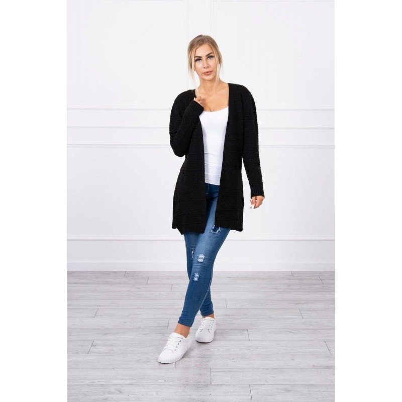 Dámsky čierny kardigán s opaskom SN-7034