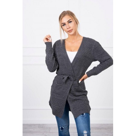 Dámsky grafitový kardigán s opaskom SN-7034