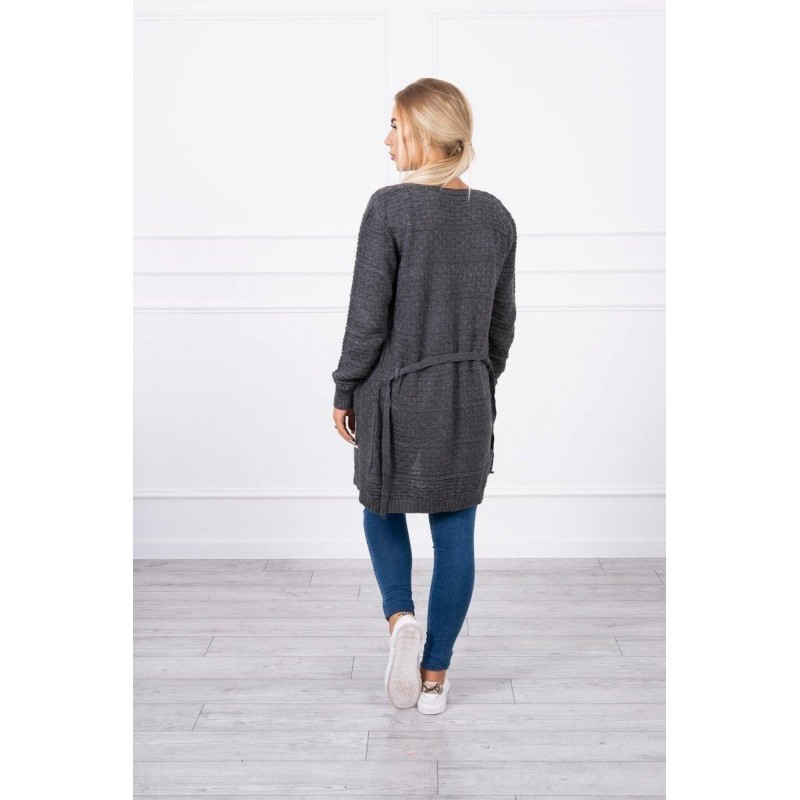 Dámsky grafitový kardigán s opaskom SN-7034