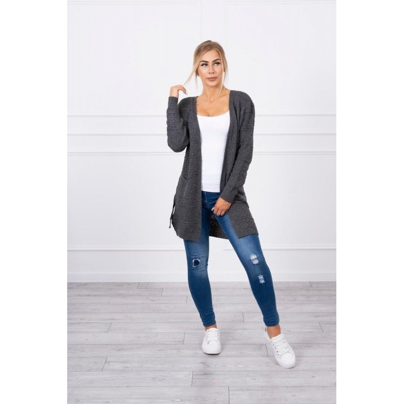 Dámsky grafitový kardigán s opaskom SN-7034