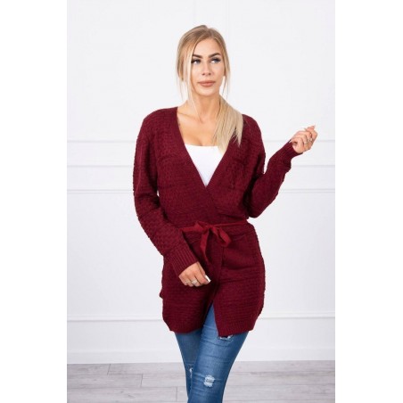 Dámsky bordový kardigán s opaskom SN-7034
