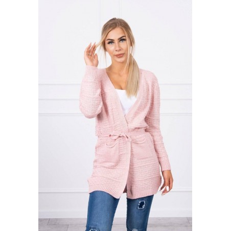 Dámsky ružový kardigán s opaskom SN-7034