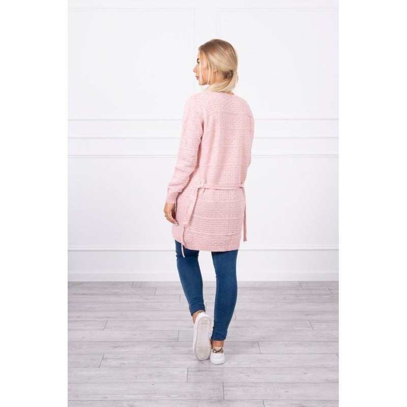 Dámsky ružový kardigán s opaskom SN-7034