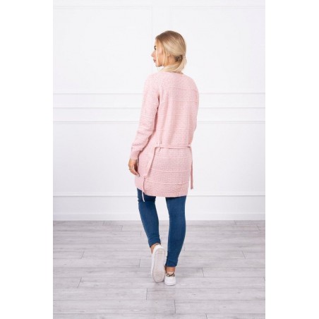Dámsky ružový kardigán s opaskom SN-7034