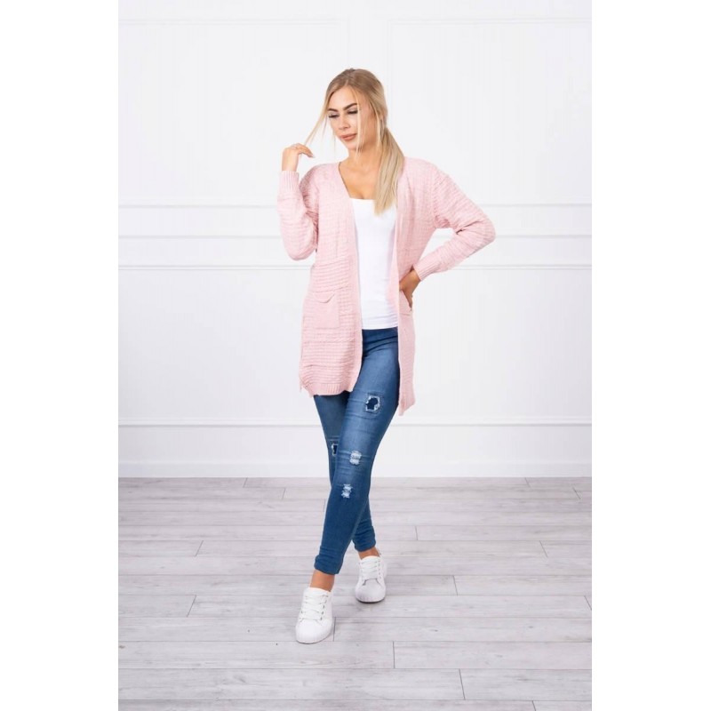 Dámsky ružový kardigán s opaskom SN-7034