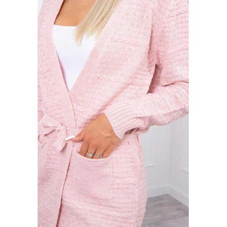 Dámsky ružový kardigán s opaskom SN-7034