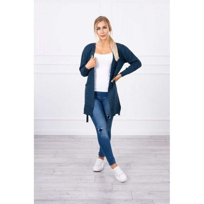 Dámsky modrý kardigán s opaskom SN-7034