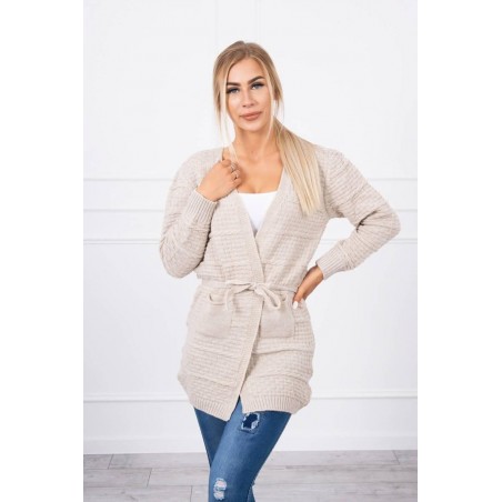 Dámsky béžový kardigán s opaskom SN-7034