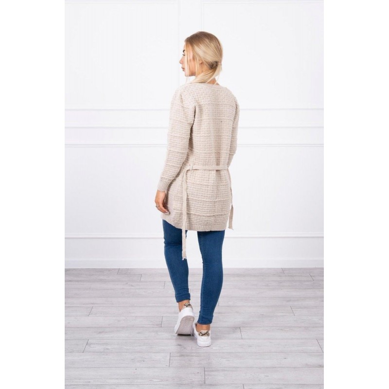 Dámsky béžový kardigán s opaskom SN-7034