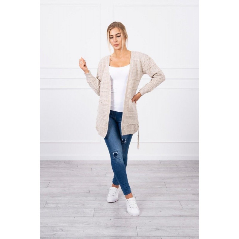 Dámsky béžový kardigán s opaskom SN-7034