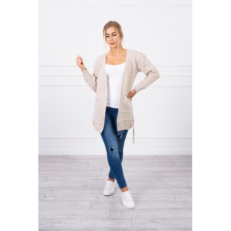 Dámsky béžový kardigán s opaskom SN-7034