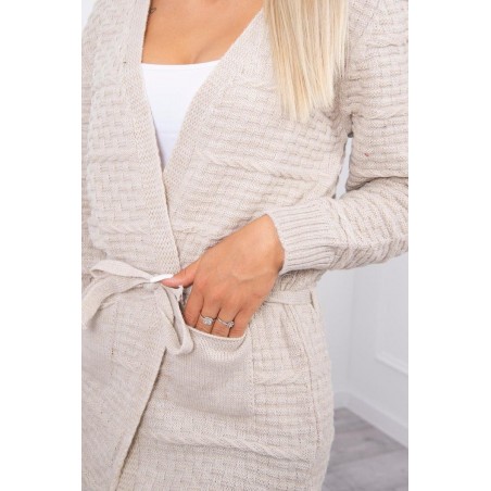 Dámsky béžový kardigán s opaskom SN-7034