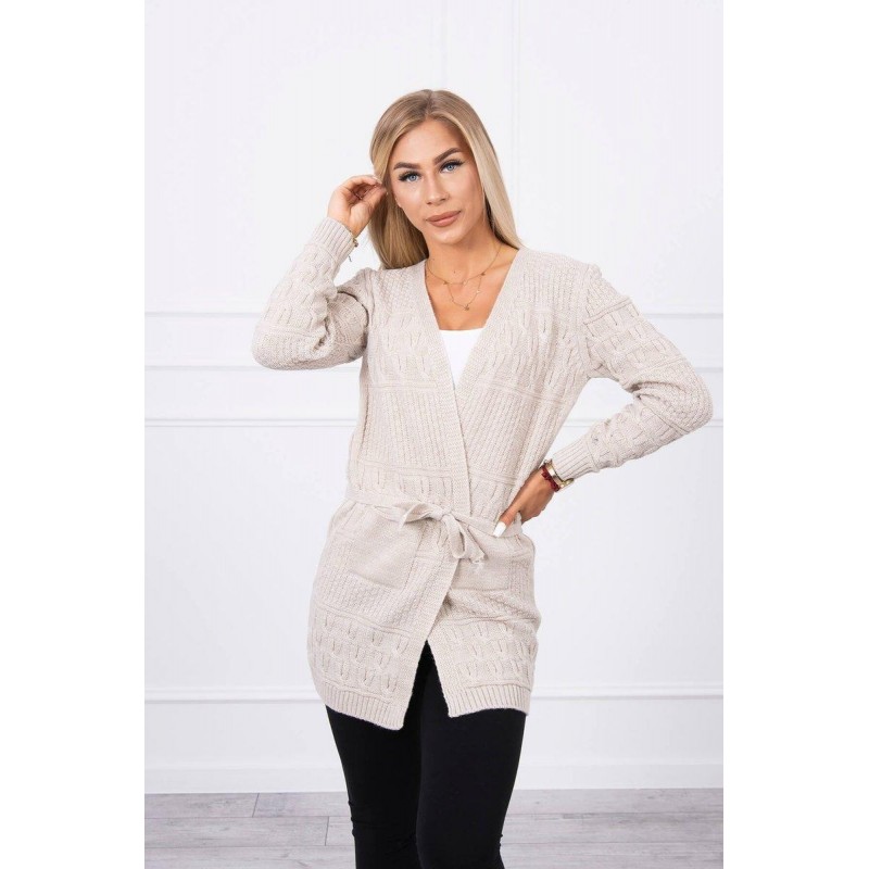 Dámsky kardigán s opaskom SN-7004 - béžový