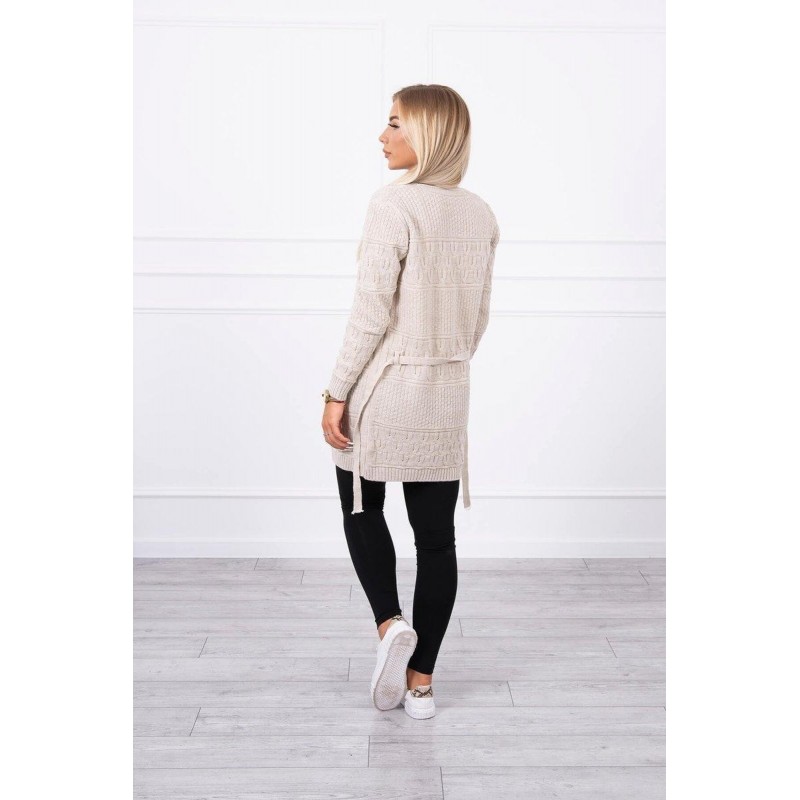 Dámsky kardigán s opaskom SN-7004 - béžový