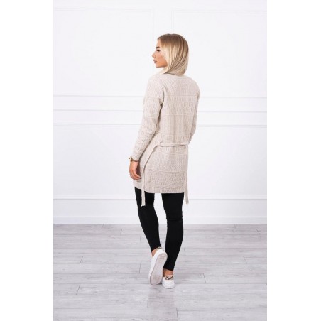 Dámsky kardigán s opaskom SN-7004 - béžový