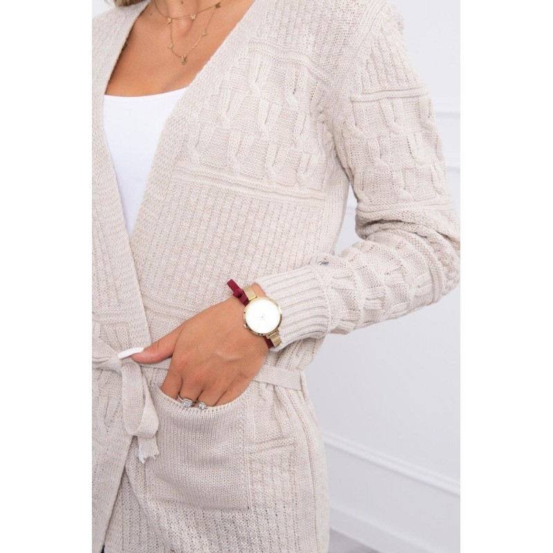 Dámsky kardigán s opaskom SN-7004 - béžový
