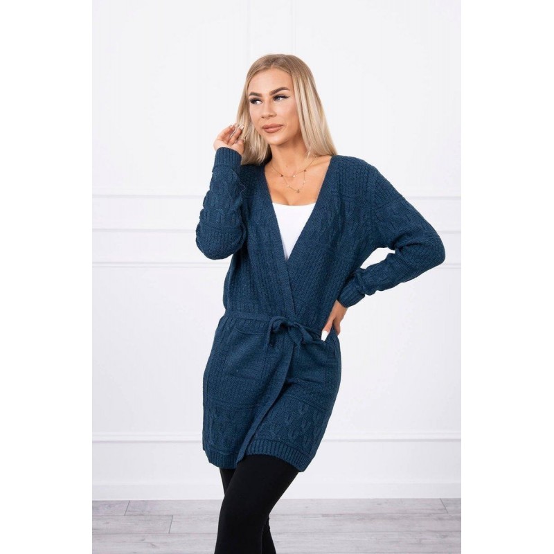Dámsky kardigán s opaskom SN-7004 - džínsový