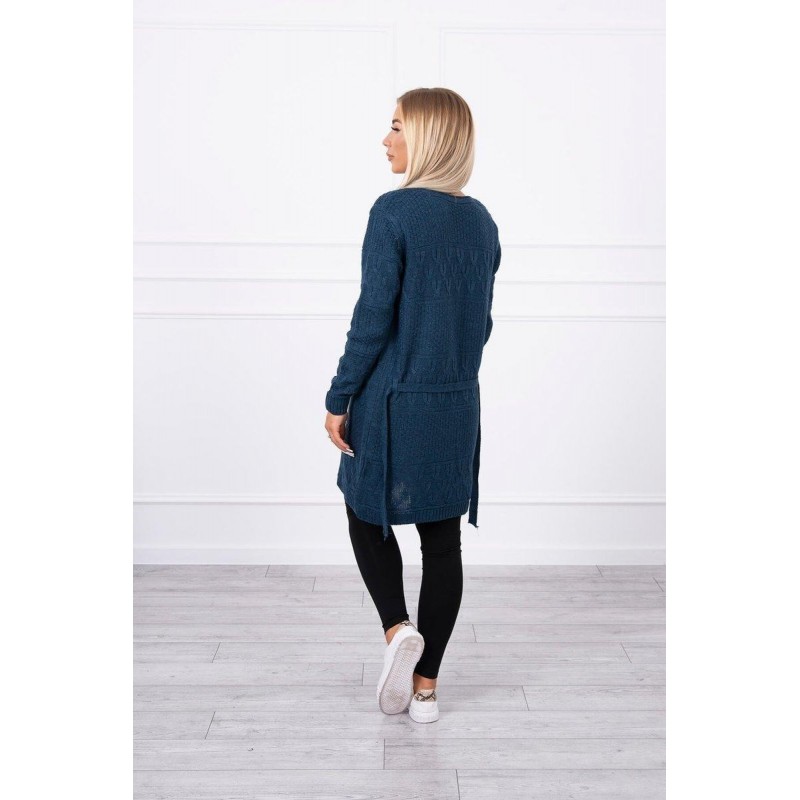 Dámsky kardigán s opaskom SN-7004 - džínsový