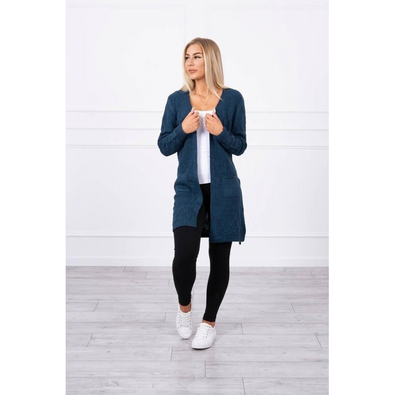 Dámsky kardigán s opaskom SN-7004 - džínsový