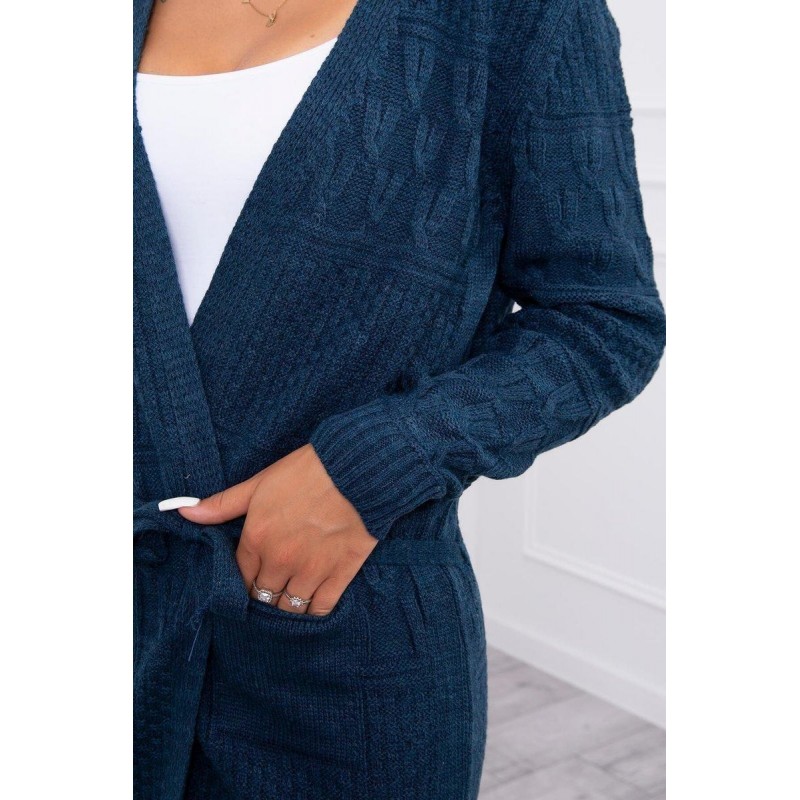Dámsky kardigán s opaskom SN-7004 - džínsový