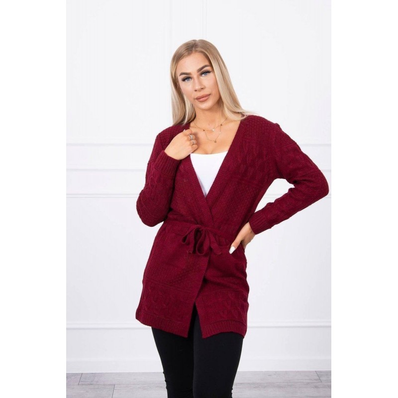 Dámsky kardigán s opaskom SN-7004 - bordový