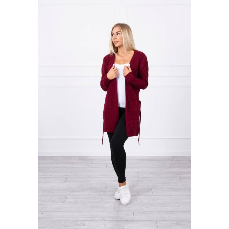 Dámsky kardigán s opaskom SN-7004 - bordový