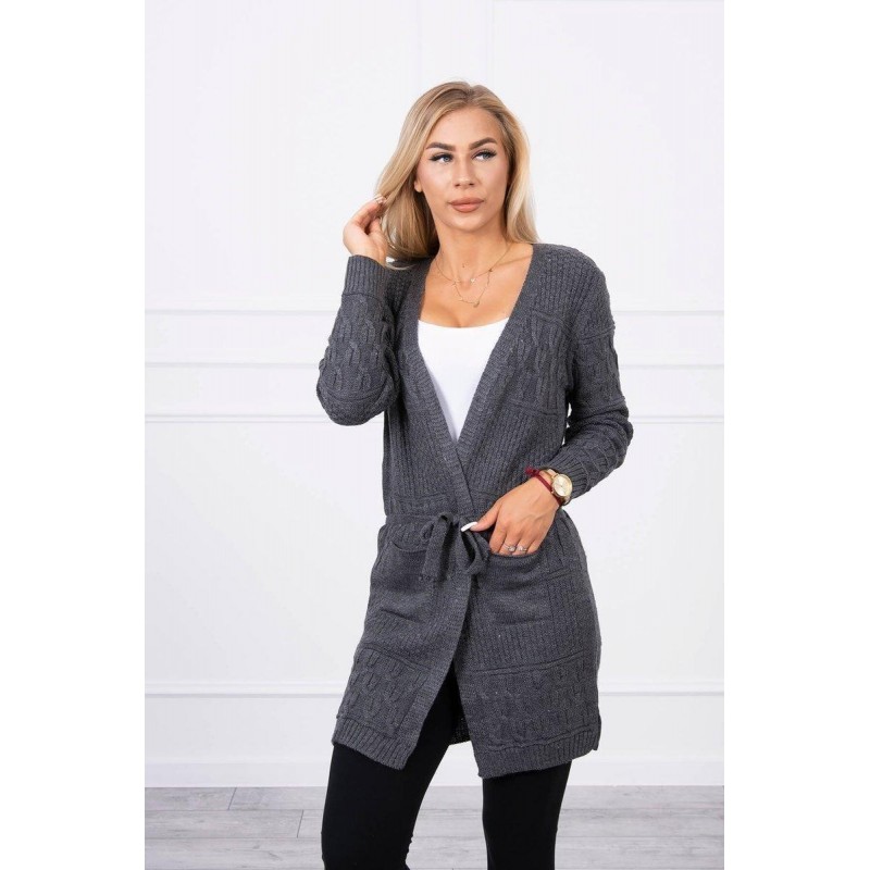 Dámsky kardigán s opaskom SN-7004 - grafitový