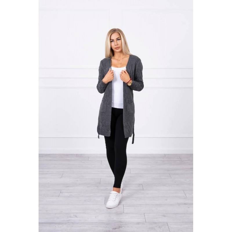 Dámsky kardigán s opaskom SN-7004 - grafitový