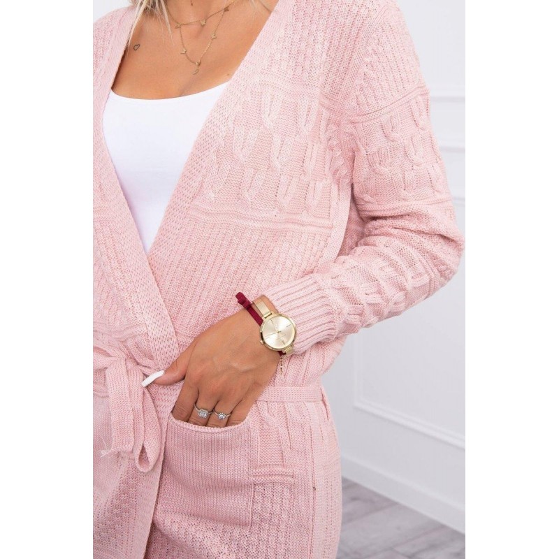 Dámsky kardigán s opaskom SN-7004 - ružový