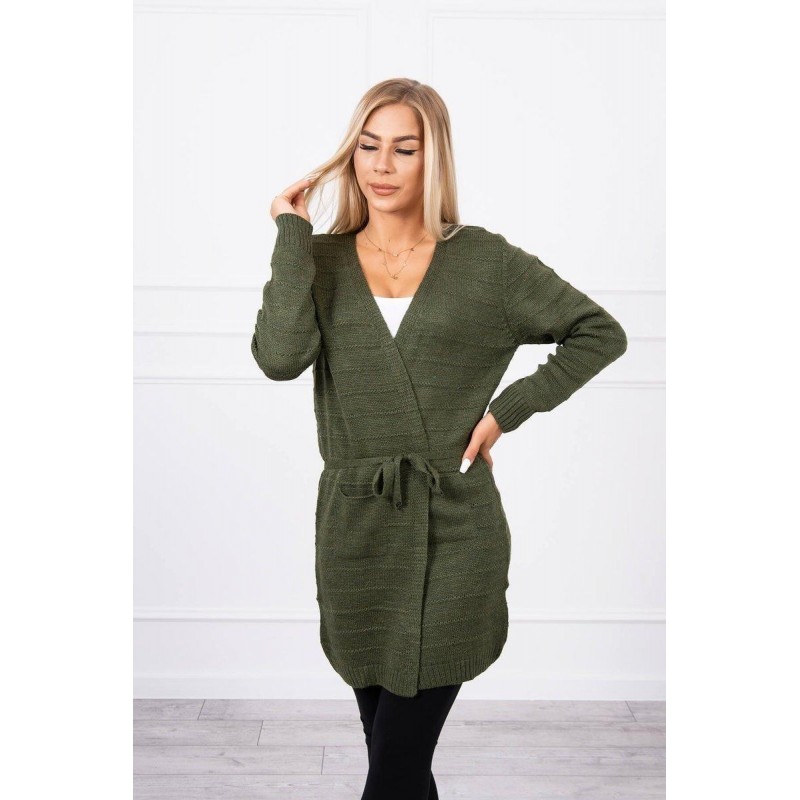 Pletený dámsky kaki kardigán SN-7023