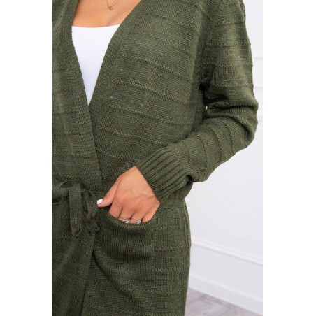 Pletený dámsky kaki kardigán SN-7023