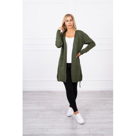 Pletený dámsky kaki kardigán SN-7023