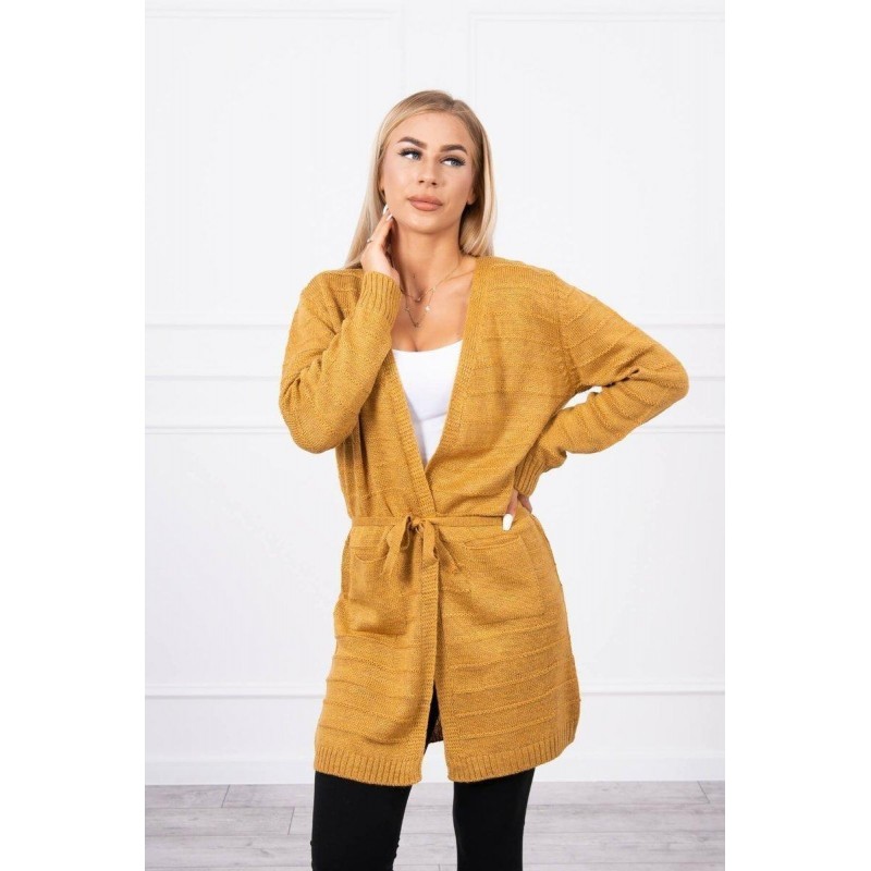 Pletený dámsky horčicový kardigán SN-7023