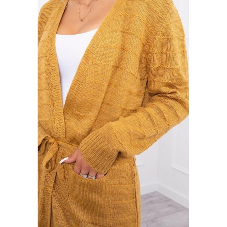 Pletený dámsky horčicový kardigán SN-7023