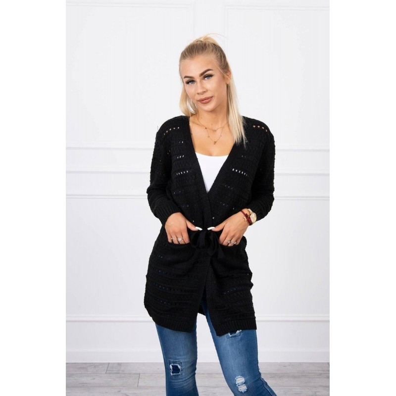 Čierny dámsky kardigán s jemnými očkami SN-7006