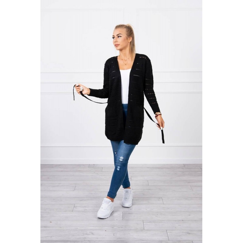 Čierny dámsky kardigán s jemnými očkami SN-7006