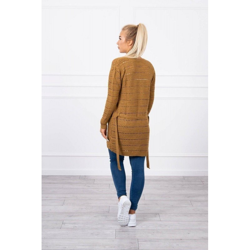 Horčicový dámsky kardigán s jemnými očkami SN-7006