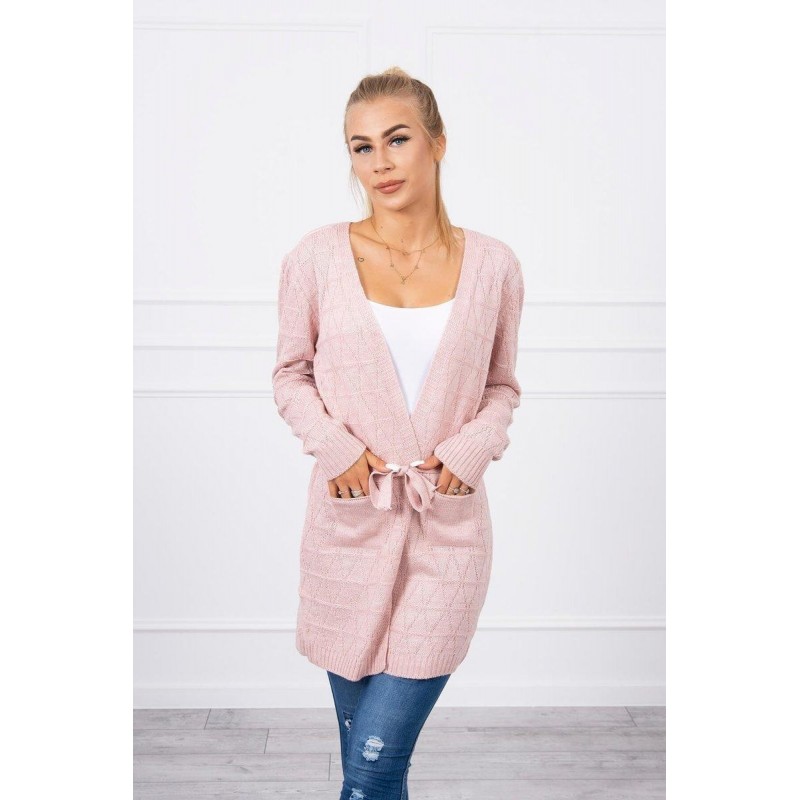 Kardigán s opaskom pre dámy SN-7032 - ružový