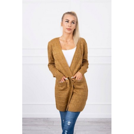 Kardigán s opaskom pre dámy SN-7032 - horčicový