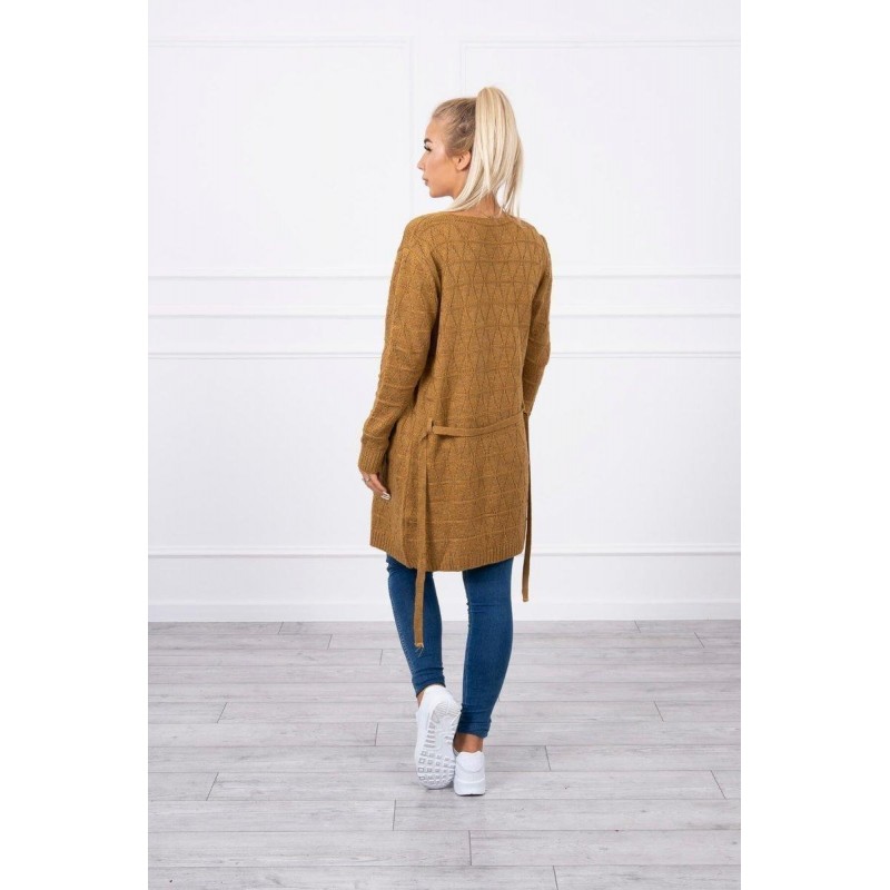 Kardigán s opaskom pre dámy SN-7032 - horčicový