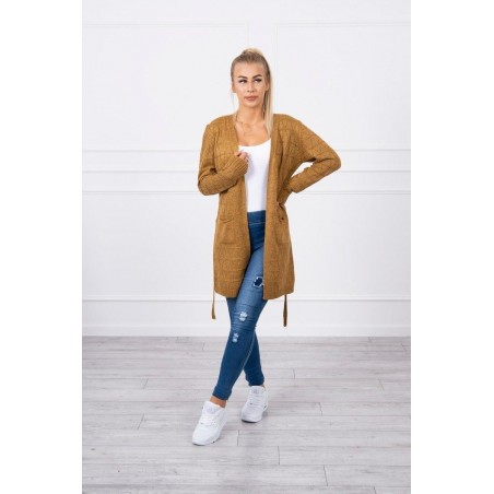 Kardigán s opaskom pre dámy SN-7032 - horčicový